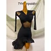 Scen slitage latin dankläder kvinnor svart spets mesh toppar kjol vuxen klubb rumba tango prestanda kostym övning