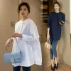 Skjortor 751# 2023 Autumn Korean Fashion White Maternity Bluses Chic ins lös eleganta skjortor kläder för gravida kvinnor Graviditetstoppar