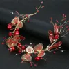 Zet vintage Chinese stijl clip rode haarspelden en clips bloemenhoofdband oorbellen set vrouwen bruiloftsfeest hoofdtooi sieraden forseven