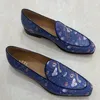 Zapatos casuales de moda de tela azul estampada holandra de lujo en hombres Mocassin Homme Boat Boats Flats Slippers Plus Tamaño