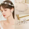 Sieraden opaal kristal bruiloft tiara hoofdband zilveren kleur bruids haarkroon met oorbellen vrouwen prom haarband handgemaakte accessoires