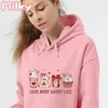 Sudadera con capucha para mujeres San Valentín Coffee Sweatshirt for Women Lindo de manga larga Amante de la tripulación Valentín Regalo Girls Clothing