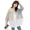 Shirts zoete herfst zwangere vrouw shirts gestreepte patchwork faux twee stukken kleding zijkant gesplitst zwangerschap katoenen blouses plus size tops