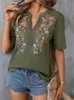 Blouses femininas 2024 Bordados Camisas de Mulheres Verão Elegante Vintage Vintage Vintage Floral Sleeve Casual Trabalho Casual Tops