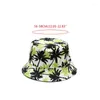 Beret Männer Frauen Sommerblätter Druckschaufel Hut im Freien Weitkrempe Sonnenschutzmittel Hip Hop Faltbares Baumwoll Panama Fisherman