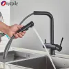 Purifiers Kitchen Pullout Filtered Faucet Black Brass Purifier Faucet 360 Rotation Dual Sprayer Drinking Water Tap Vessel Sink Mixer Tap