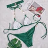 Green Diamond Split Swimsuit Plain Bikini Beach Vintage Sexig Bikini Set