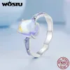 Anneaux Wostu Real 925 Ring de doigt en argent sterling pour les femmes Rainbow Crystal Aurora Rings Party Wedding Anniversary Gift Bijoux