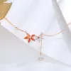 STRANDS Autumn Maple Leaf Bracelet en ketting roségouden vergulde 925 sterling zilver rood wit kubieke zirkonia cz sieraden set voor vrouwen