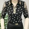 Blouses pour femmes Collier de remin-down Chic Diamonds Vêtements Sexy Gauze Lace Shirt Commute Polka Dot Élégant chemisier à paillettes