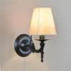 Wall Lamp American Vintage Bronze Iron E14 LED Sconce Decor Bedroom Bedside Living Room Corridor Fabric White Fixture Light