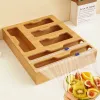 Organisation Bamboo Organisateur Film Film Dispenser Wrap Dispensateur avec coupeur Boîte de rangement en aluminium Stretch Film Cutter Cuisine Accessoire