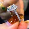 Кольца Houtros 2 карат овальные кольца Moissanite для женщин 925 Серебряный серебряный серебряный свадебный кольцо
