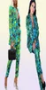 Automne Women Pant Costumes Green Jungle Print Blazer Blazer Vintage Streetwear M mante à manches longues et pantalon haute taille 2 pièces Set3762936