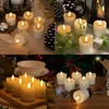 Flimrande riktiga vax LED -ljus Flamelösa votiv med avlägsna 3D Wick Tea Light Wedding Party Holiday Hemdekoration 240417