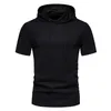 Men's T Shirts Jacquard Small Checkerboard Collar Lace-up Casual Hooded Short-sleeved T-shirt Summer Fashion