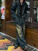 Reddachic Mens Dżins Kombinezon Bombowca workowate dżinsy 2-częściowy zestaw szczotkowanych szerokich nóg spodnie oversize płaszcz Hiphop HARAJUKU Ubrania 240415