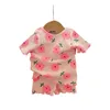 Giyim Setleri 2024 Yaz Bebek Koreli Kısa Kollu Çocuk Modası Küçük Çiçek Ev Giyim İki