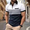 メンズシャツ夏の高品質の3D水平縞模様のメンズ快適なパッチワーク短袖トップYQ240422