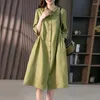 Casual Dresses For Women 2024 Summer Elegant French Shirt Lapel Neck Dress Vintage Looes Office Commuting Long Formal