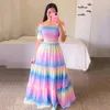 Casual Dresses 2024 Spring/Summer European And American Women Dress One Shoulder Fragmented Flower Fashion Off Long Printed