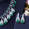 Necklaces Pera Expensive Looking Matte Green Cubic Zirconia 4Pcs Waterdrop Pendant Necklace Earring Bridal Wedding Party Jewelry Sets J502