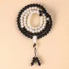 Strands Natural White Bodhi Ebony Beads 108 Mixed Beads Taoist Beads Yin Yang Tai Chi Eight Diagrams Bracelet for Men and Women