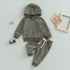 Set di abbigliamento abiti invernali autunnali inverno con stampa a strisce per neonate boy ragazza con cappuccio per bambini pantaloni 2pcs set di felpe in cotone neonato