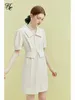 Party Dresses FSLE Office Lady V-neck Commuter Dress Women's Summer 2024 Waist Slim Shirt For Women Black Light Blue