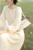 Casual Dresses French Fairy Long Dress Plush Gentle White Sweater Women's Spring Autumn 2024 Style Lägger till sammet förtjockning