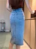 Seoulish Front Split Womens Denim Wrap Skirts Buttons High Wasit Jeans Female Straight Pencil Midi Skirts Summer 240412