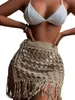 Women s Crochet Beach Cover Up Skirt Sexy Hollow Out Mesh Tassel Knit Wrap Sheer Maxi Sarong Swimwear 240409
