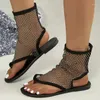 Casual Shoes Women's Sandals 2024 Summer Round Toe Flat Bottom Hollow Short Water Diamond Sexy