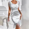 Lässige Kleider One Schulter Panel Quasten Party Kleid Europäische und amerikanische satin enge sexy y2k elegant hübsche Frauen