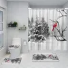 シャワーカーテンクリスマスカーテン冬の雪だるま農場赤い鳥の納屋雪だるま漫画漫画バスルームマットデコレーションセット