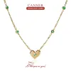 Necklaces CANNER Emerald Heart Necklace For Women 925 Sterling Silver Long Chain Initial Pendente Long Chain Fine Jewelry Wedding Jewels