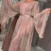 Ethnische Kleidung Abaya Dubai Muslim Kleid Luxus Hochschicht Pailletten Stickerei Spitze Ramadan Kaftan Islam Kimono Frauen Schwarz Maxi 20275d