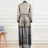 Casual Dresses Women Black Long Mesh Shirt Dress Polka Dot See Through Transparent Tulle African Fashion Spring Robes Tunic Oversize Indie