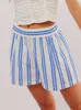 Chronstyle Women randiga tryckshorts Elastiska midja Löst casual shorts med fickor Summer Streetwear som går ut korta byxor 240422