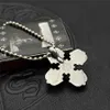 Ch Trendy Brand Crooker Old Medium Square Flame Cross Necklace Thai Silver Mens and Womens Hip Hop Flower