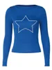 Women's T Shirts American Retro Minimalist Five-Pointed Star Print Round Neck Long Sleeve Top 2024 Autumn Tight Bottoming T-shirt For Women