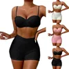 Women's Swimwear 2024 Sexy Solid Color Split Style Swimsuit Bikini Boxer Shorts Gathering Set Official Store Ropa De Mujer