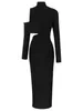 Abiti casual Black High Waist Slim for Women Solid Long Abbigliamento Turtleneck Dress Out Designer Sexy Fashion Case