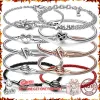 STRANDS HEET VERKOCHT 925 SILVER LUCHTE METEOR concentrische knoop dames leer gebreide logo -armband voor originele charm sieraden