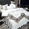 Princess style big lace side bed on fourpiece set washed ice silk skirt white bedspread 240420