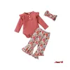 Ensembles de vêtements 0-24m filles nouveau-nés des vêtements de floral tenues de poignée à manches volants 3 pcs d'automne de printemps