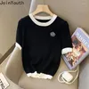 Camisetas femininas malha de malha tshirts ropa mujer manga curta o-pescoço camisetas de verão soltas de camisa coreana tops 2024 para mulheres