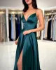 Vert foncé une ligne de bal robe spaghetti robes de soirée robes élégantes