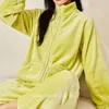 Women's Sleepwear Women Thicken Velvet Ribbed Fleece Warm 2 Piece Solid Winter Pullover And Pants Zip Suit Pajama Sets Can Be Worn