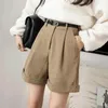 Damesbroek Xuan PhD Summer Spring High Taille Wide Leg Shorts Vintage vrouwelijke broek 2024 Corduroy Cargo met riem